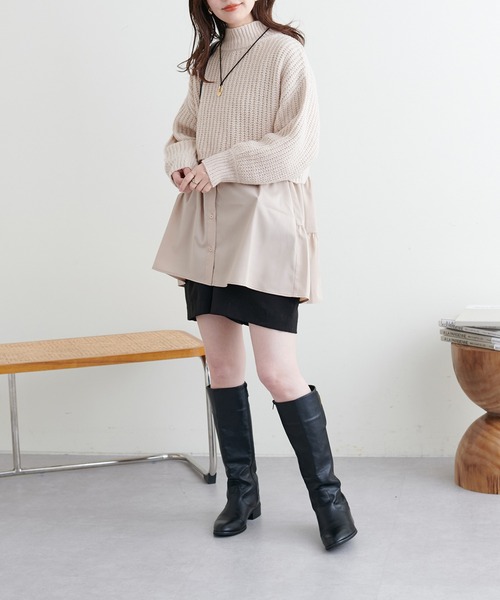 natural couture（ナチュラルクチュール）の「WEB限定カラーあり/ショート畦ニット×シャツチュニックセット（チュニック・レディース・ベージュ/チャコールグレー/オフホワイト・FREE）」の20枚目の写真