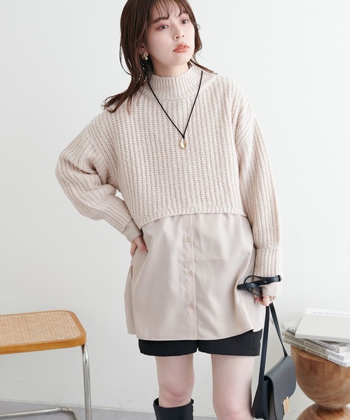 natural couture（ナチュラルクチュール）の「WEB限定カラーあり/ショート畦ニット×シャツチュニックセット（チュニック・レディース・ベージュ/チャコールグレー/オフホワイト・FREE）」の18枚目の写真