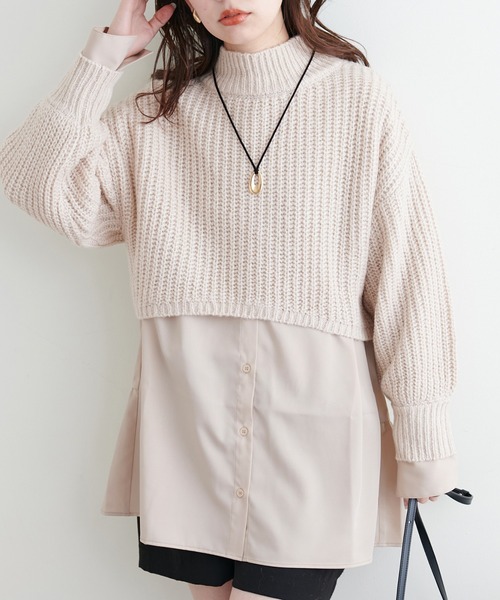 natural couture（ナチュラルクチュール）の「WEB限定カラーあり/ショート畦ニット×シャツチュニックセット（チュニック・レディース・ベージュ/チャコールグレー/オフホワイト・FREE）」の17枚目の写真