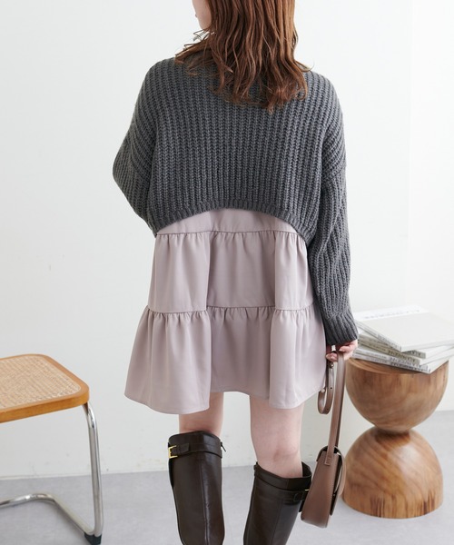 natural couture（ナチュラルクチュール）の「WEB限定カラーあり/ショート畦ニット×シャツチュニックセット（チュニック・レディース・ベージュ/チャコールグレー/オフホワイト・FREE）」の9枚目の写真