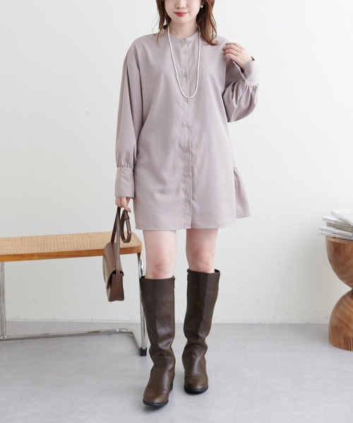 natural couture（ナチュラルクチュール）の「WEB限定カラーあり/ショート畦ニット×シャツチュニックセット（チュニック・レディース・ベージュ/チャコールグレー/オフホワイト・FREE）」の13枚目の写真