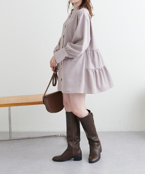 natural couture（ナチュラルクチュール）の「WEB限定カラーあり/ショート畦ニット×シャツチュニックセット（チュニック・レディース・ベージュ/チャコールグレー/オフホワイト・FREE）」の14枚目の写真