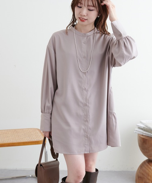 natural couture（ナチュラルクチュール）の「WEB限定カラーあり/ショート畦ニット×シャツチュニックセット（チュニック・レディース・ベージュ/チャコールグレー/オフホワイト・FREE）」の12枚目の写真