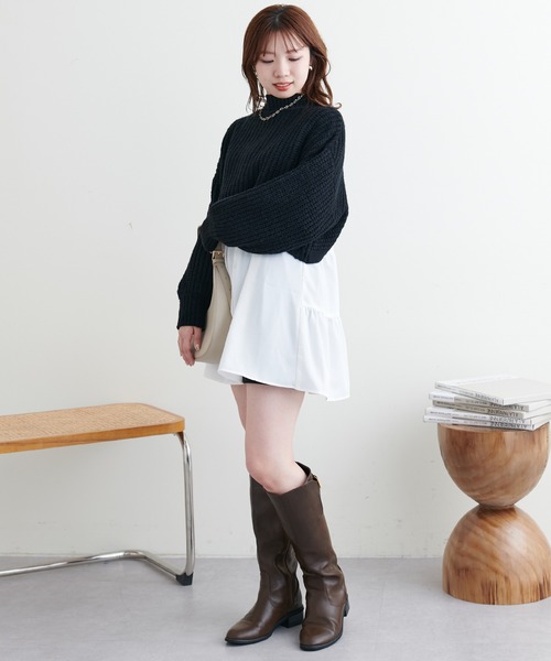 natural couture（ナチュラルクチュール）の「WEB限定カラーあり/ショート畦ニット×シャツチュニックセット（チュニック・レディース・ベージュ/チャコールグレー/オフホワイト・FREE）」の5枚目の写真