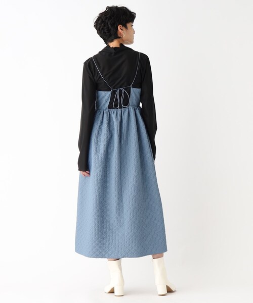 OPAQUE.CLIP(オペークドットクリップ)の「◆ふくれジャカード キャミワンピース(ワンピース・レディース・ブルー/ブラック・36/38)」の5枚目の写真