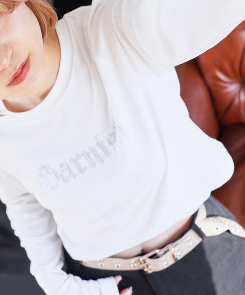 PBLIM（ページボーイリム）の「PAGEBOYLIM/ラインストーンT（Tシャツ/カットソー・レディース・ブラック/オフホワイト・FREE）」の3枚目の写真