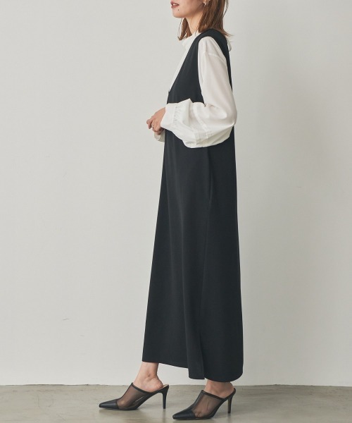 nissen（ニッセン）の「２点セット（ボリューム袖ブラウス＋ジャンパースカート）（セットアップ・レディース・モカ/ブラック・S/L/M/LL）」の6枚目の写真