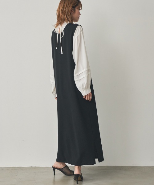 nissen（ニッセン）の「２点セット（ボリューム袖ブラウス＋ジャンパースカート）（セットアップ・レディース・モカ/ブラック・S/L/M/LL）」の7枚目の写真