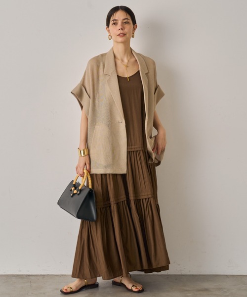 F 完売品 新品 Loungedress サテンティアードワンピース カーキ 3サイズ展開】サテンティアードキャミワンピース（ワンピース