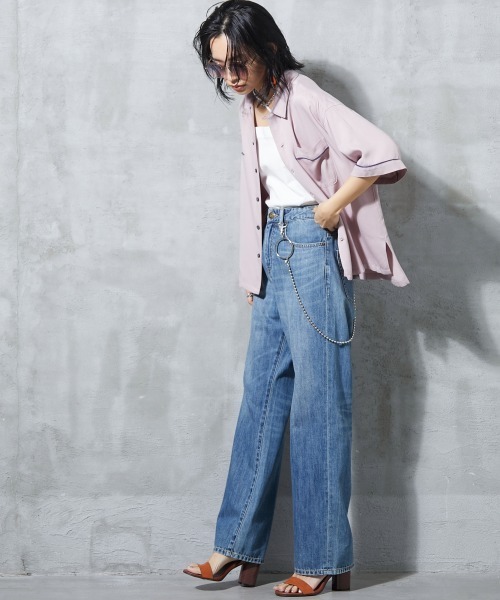 GEVS.(ジェイヴィス)の「<大きいサイズ> ライトオンスデニムワイドストレートパンツ GEVS.(デニムパンツ・レディース・ブルー系/ライトブルー・80/84/88/92/96/98/122/114/106)」の12枚目の写真