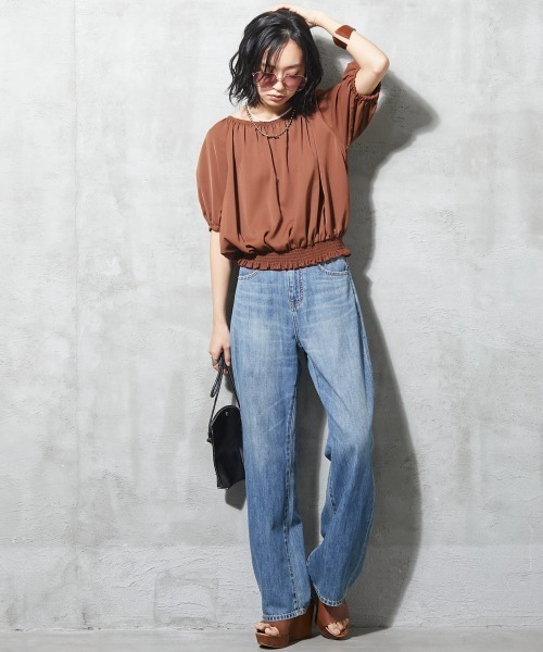 GEVS.(ジェイヴィス)の「<大きいサイズ> ライトオンスデニムワイドストレートパンツ GEVS.(デニムパンツ・レディース・ブルー系/ライトブルー・80/84/88/92/96/98/122/114/106)」の13枚目の写真