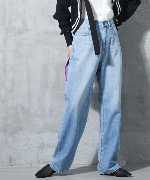 GEVS.(ジェイヴィス)の「<大きいサイズ> ライトオンスデニムワイドストレートパンツ GEVS.(デニムパンツ・レディース・ブルー系/ライトブルー・80/84/88/92/96/98/122/114/106)」の5枚目の写真