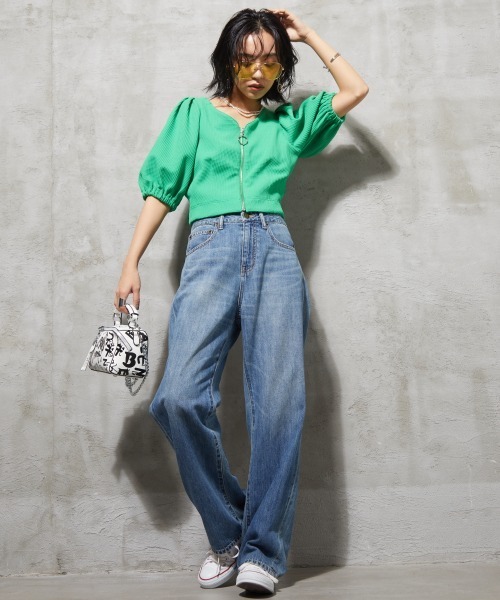 GEVS.(ジェイヴィス)の「<大きいサイズ> ライトオンスデニムワイドストレートパンツ GEVS.(デニムパンツ・レディース・ブルー系/ライトブルー・80/84/88/92/96/98/122/114/106)」の9枚目の写真