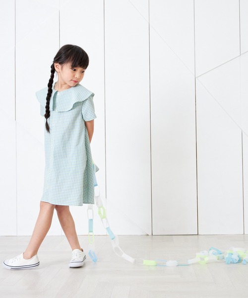 MAKE YOUR DAY(メイクユアデイ)の「ビッグカラーシャツワンピース■80~140cm(シャツワンピース・キッズ・ブラック/サックスブルー/ストライプ・80/90/100/110/120/130/140)」の10枚目の写真