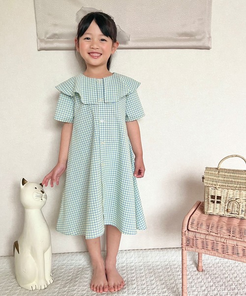 MAKE YOUR DAY(メイクユアデイ)の「ビッグカラーシャツワンピース■80~140cm(シャツワンピース・キッズ・ブラック/サックスブルー/ストライプ・80/90/100/110/120/130/140)」の21枚目の写真