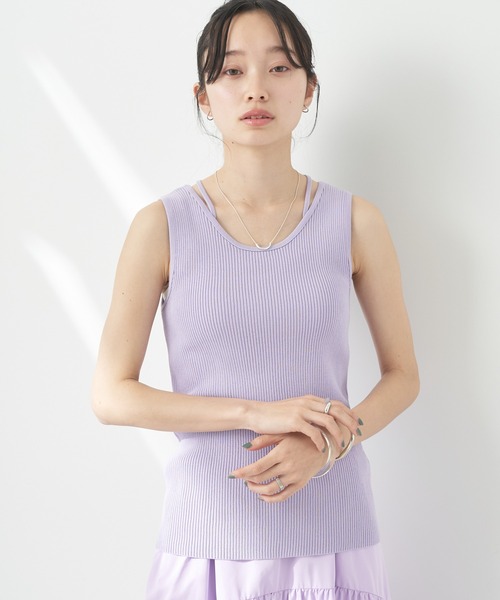 earth music&ecology（アースミュージックアンドエコロジー）の「レイヤリングニットタンクトップ（インナーウェア/肌着・レディース・ラベンダー/アイボリー/グリーン/ブラック・M/S）」の4枚目の写真