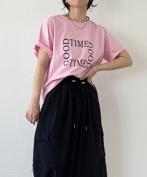 wee9s（ウィークス）の「"GOOD TIME" / グッドタイムティーシャツ（Tシャツ/カットソー・レディース・ネイビー/ピンク/アイボリー・FREE）」の2枚目の写真