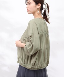 レーヨンリネン切替ギャザーブルゾン