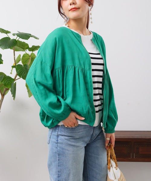 Chez toi(シェトワ)の「レーヨンリネン切替ギャザーブルゾン(ブルゾン・レディース・モカ/グリーン/オフホワイト/ブラック・FREE)」の18枚目の写真