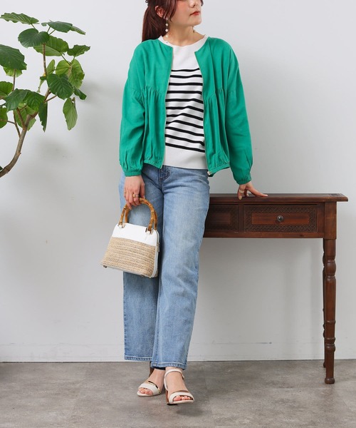 Chez toi(シェトワ)の「レーヨンリネン切替ギャザーブルゾン(ブルゾン・レディース・モカ/グリーン/オフホワイト/ブラック・FREE)」の14枚目の写真