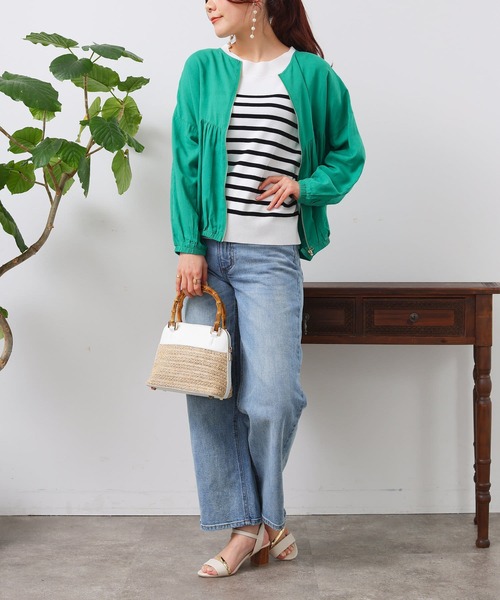 Chez toi(シェトワ)の「レーヨンリネン切替ギャザーブルゾン(ブルゾン・レディース・モカ/グリーン/オフホワイト/ブラック・FREE)」の8枚目の写真