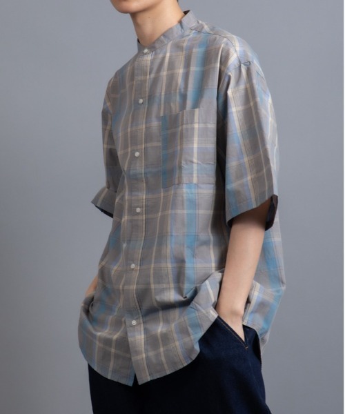 En serio TOKYO(エンソリオトーキョー)の「ブロードチェック ルーズシルエット バンドカラー H/S シャツ(シャツ/ブラウス・メンズ・グレー/ベージュ/オレンジ/ラベンダー・M/L)」の1枚目の写真