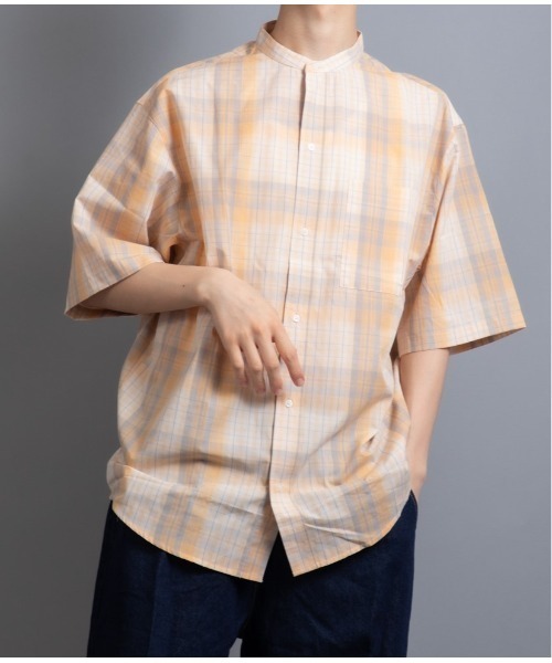 En serio TOKYO(エンソリオトーキョー)の「ブロードチェック ルーズシルエット バンドカラー H/S シャツ(シャツ/ブラウス・メンズ・グレー/ベージュ/オレンジ/ラベンダー・M/L)」の22枚目の写真