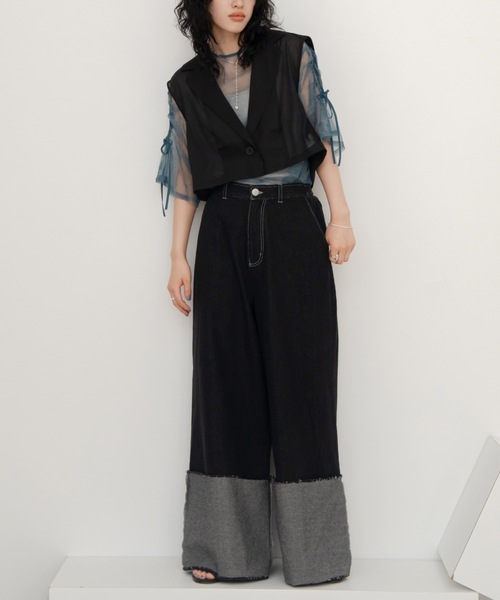 VACANCY（ヴァカンシー）の「シアー切替ショートベスト（ベスト・レディース・グレー/ブラック・FREE）」の8枚目の写真