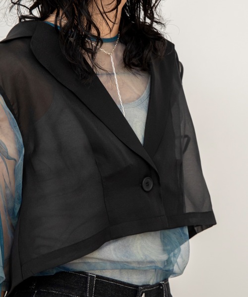 VACANCY（ヴァカンシー）の「シアー切替ショートベスト（ベスト・レディース・グレー/ブラック・FREE）」の22枚目の写真