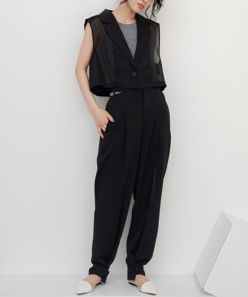 VACANCY（ヴァカンシー）の「シアー切替ショートベスト（ベスト・レディース・グレー/ブラック・FREE）」の4枚目の写真