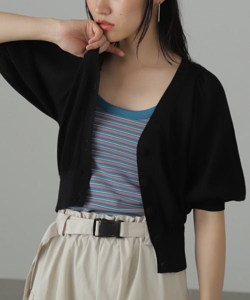 FREE'S MART（フリーズマート）の「◆ボリュームスリーブシアー半袖ショートカーディガン（カーディガン/ボレロ・レディース・ブラック/ホワイト/ライトグリーン/パープル・FREE）」の5枚目の写真