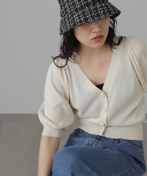 FREE'S MART（フリーズマート）の「◆ボリュームスリーブシアー半袖ショートカーディガン（カーディガン/ボレロ・レディース・ブラック/ホワイト/ライトグリーン/パープル・FREE）」の18枚目の写真