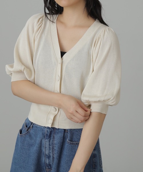 FREE'S MART（フリーズマート）の「◆ボリュームスリーブシアー半袖ショートカーディガン（カーディガン/ボレロ・レディース・ブラック/ホワイト/ライトグリーン/パープル・FREE）」の6枚目の写真