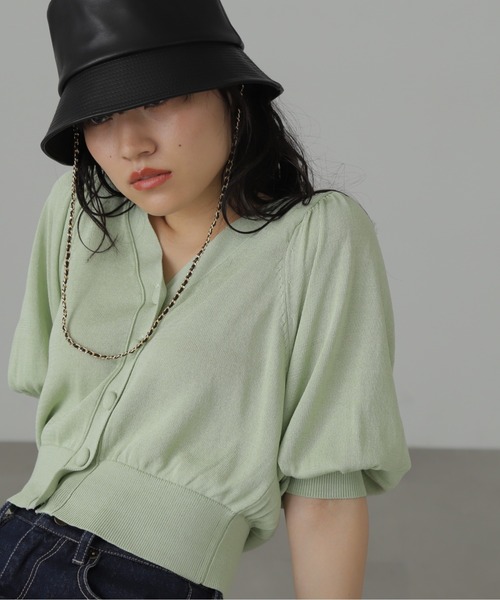 FREE'S MART（フリーズマート）の「◆ボリュームスリーブシアー半袖ショートカーディガン（カーディガン/ボレロ・レディース・ブラック/ホワイト/ライトグリーン/パープル・FREE）」の17枚目の写真