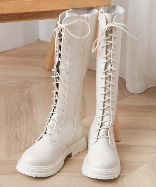 WEGO(ウィゴー)の「WEGO/レースアップロングブーツ(ブーツ・レディース・ブラック/オフホワイト・MEDIUM/LARGE)」の21枚目の写真