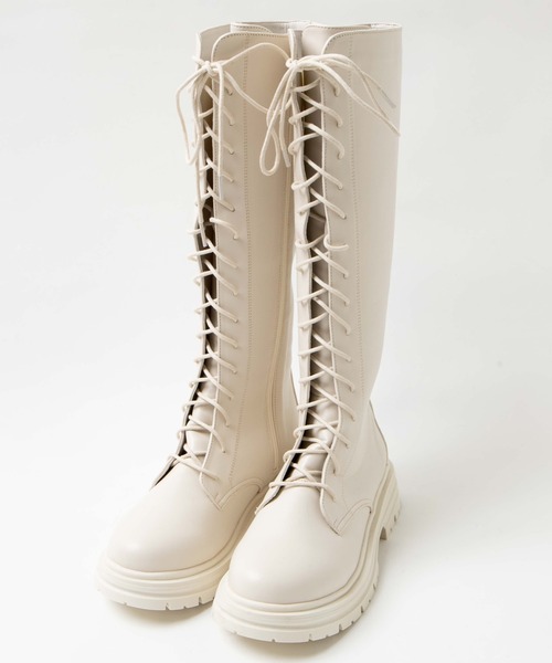 WEGO(ウィゴー)の「WEGO/レースアップロングブーツ(ブーツ・レディース・ブラック/オフホワイト・MEDIUM/LARGE)」の3枚目の写真