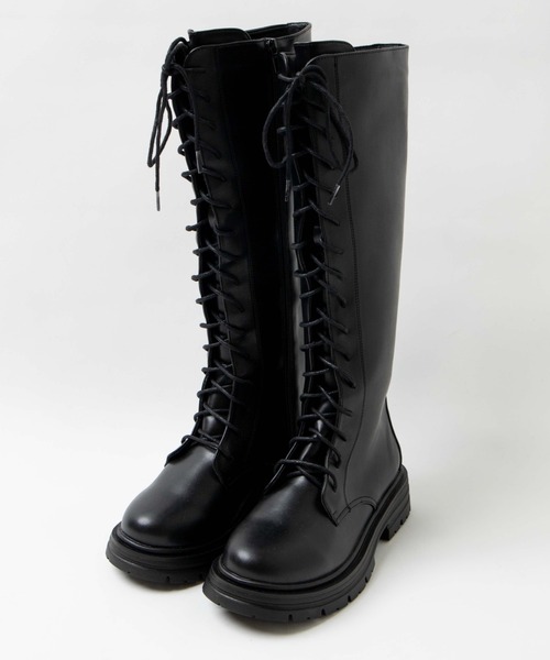 WEGO(ウィゴー)の「WEGO/レースアップロングブーツ(ブーツ・レディース・ブラック/オフホワイト・MEDIUM/LARGE)」の4枚目の写真