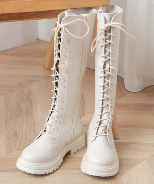 WEGO(ウィゴー)の「WEGO/レースアップロングブーツ(ブーツ・レディース・ブラック/オフホワイト・MEDIUM/LARGE)」の18枚目の写真