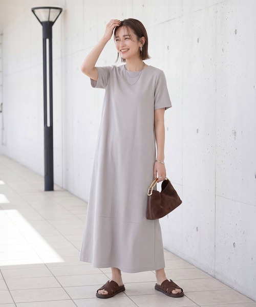 STYLE DELI(スタイルデリ)の「ジャージージョーゼット半袖ワンピース(ワンピース・レディース・ネイビー/グレー/ブラック・01/02)」の13枚目の写真