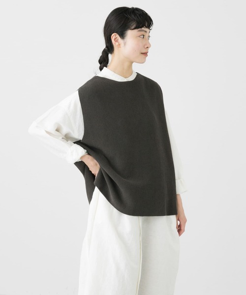 新品 タグ付き かぐれ リネンコットン ニットベスト ブラック