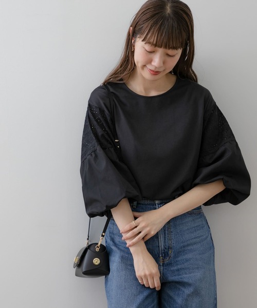 URBAN RESEARCH Sonny Label（アーバンリサーチサニーレーベル）の「レース切り替えバルーンスリーブプルオーバー（Tシャツ/カットソー・レディース・オフホワイト/ミント/ブラック・FREE）」の2枚目の写真