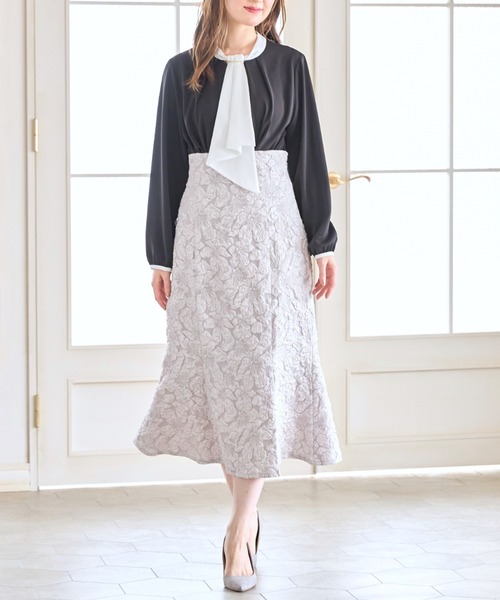 tocco closet（トッコ　クローゼット）の「バー付きラッフルボウタイ配色ブラウス（シャツ/ブラウス・レディース・ブラック/オフホワイト/ライトベージュ・M）」の13枚目の写真