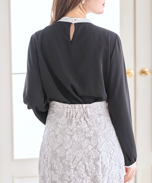 tocco closet（トッコ　クローゼット）の「バー付きラッフルボウタイ配色ブラウス（シャツ/ブラウス・レディース・ブラック/オフホワイト/ライトベージュ・M）」の16枚目の写真