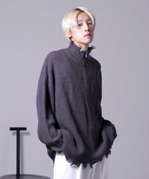 G.O.C | ダメージ ハーフジップ ニット プルオーバー(ニット/セーター)