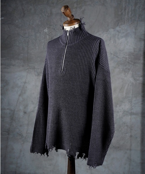 G.O.C（ジーオーシー）の「ダメージ ハーフジップ ニット プルオーバー（ニット/セーター・メンズ・チャコールグレー/ホワイト/ブラック/ワイン・MEDIUM/LARGE）」の16枚目の写真