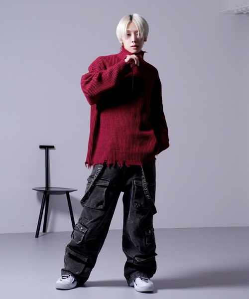 G.O.C（ジーオーシー）の「ダメージ ハーフジップ ニット プルオーバー（ニット/セーター・メンズ・チャコールグレー/ホワイト/ブラック/ワイン・MEDIUM/LARGE）」の18枚目の写真