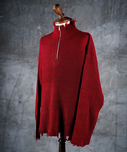 G.O.C（ジーオーシー）の「ダメージ ハーフジップ ニット プルオーバー（ニット/セーター・メンズ・チャコールグレー/ホワイト/ブラック/ワイン・MEDIUM/LARGE）」の20枚目の写真