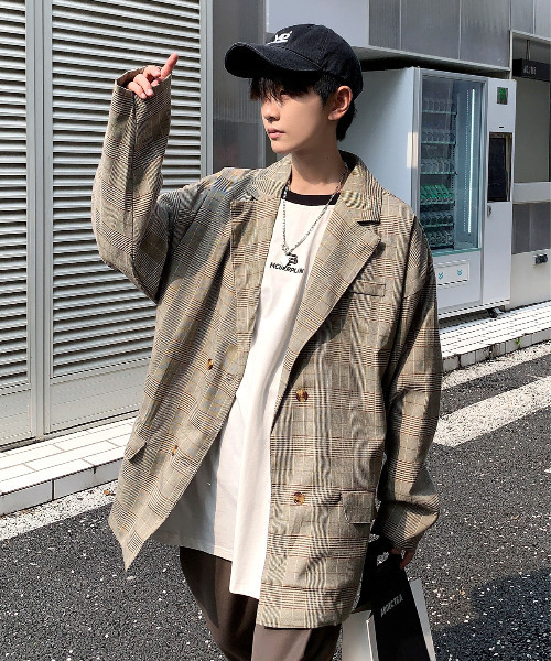neos（ネオス）の「【neos -addictive design-】ルーズシルエット タータンチェック ダブル テーラード ジャケット（テーラードジャケット・メンズ・ベージュ/グレー・MEDIUM/X-LARGE/LARGE）」の2枚目の写真
