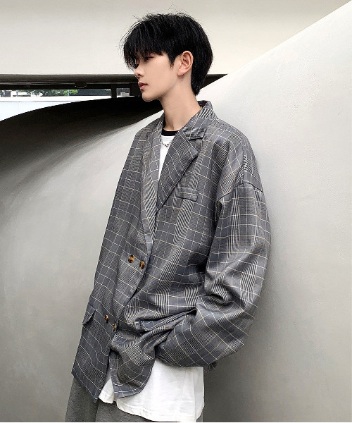 neos（ネオス）の「【neos -addictive design-】ルーズシルエット タータンチェック ダブル テーラード ジャケット（テーラードジャケット・メンズ・ベージュ/グレー・MEDIUM/X-LARGE/LARGE）」の7枚目の写真