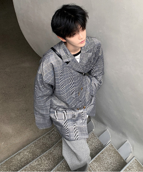 neos（ネオス）の「【neos -addictive design-】ルーズシルエット タータンチェック ダブル テーラード ジャケット（テーラードジャケット・メンズ・ベージュ/グレー・MEDIUM/X-LARGE/LARGE）」の12枚目の写真